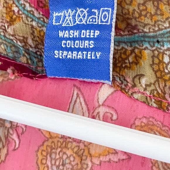 Raj 100% Silk Boho Paisley Tunic Top Beaded Pink Sheer Festival Kaftan Cover Up - Picture 6 of 10